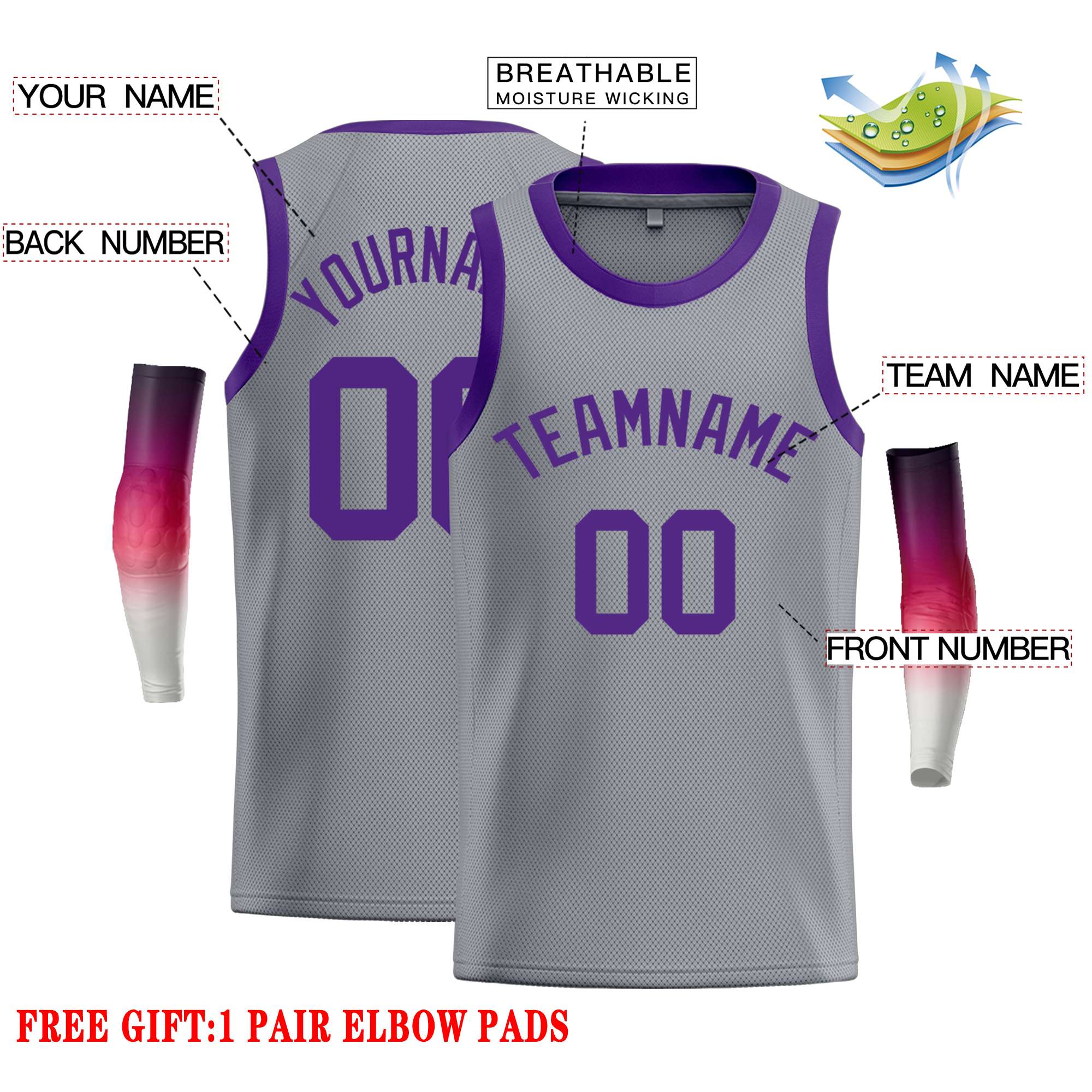 Custom Dark Gray Purple Classic Tops Casual Basketball Jersey