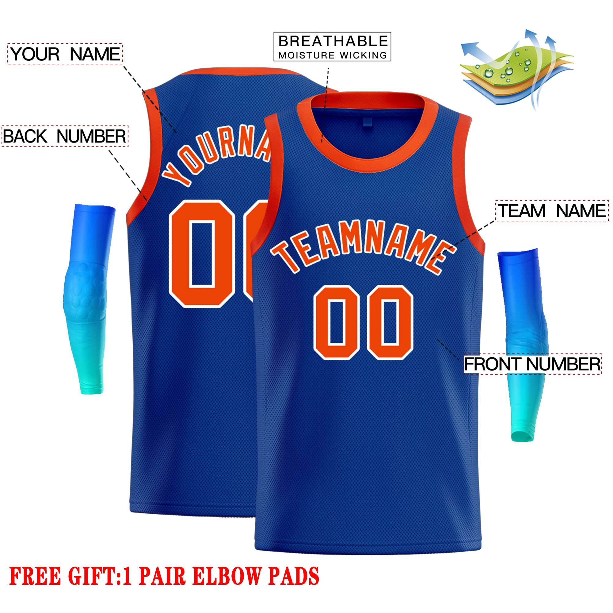 Custom Royal Orange-White Classic Tops Casual Basketball Jersey