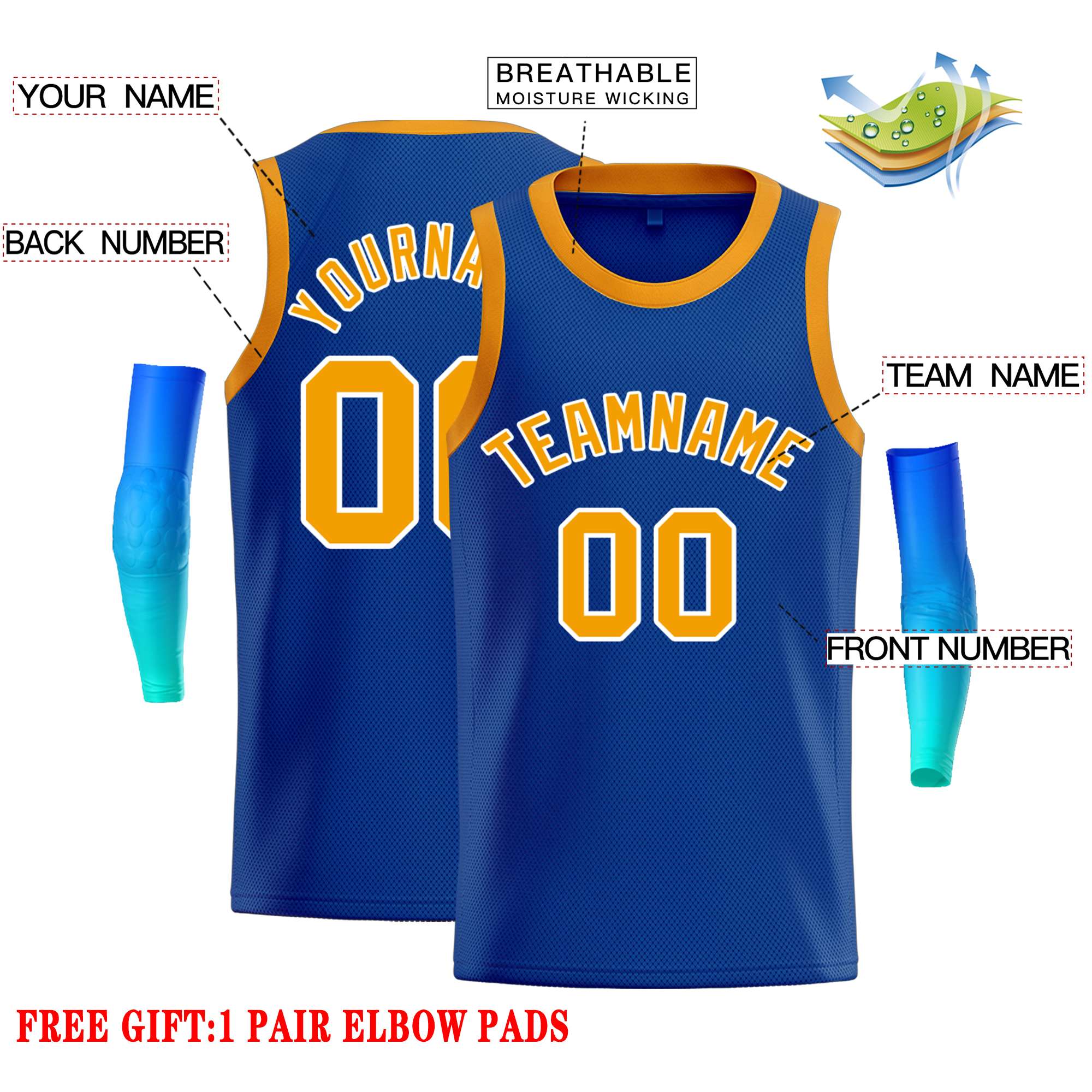 Custom Royal Yellow-White Classic Tops Casual Basketball Jersey