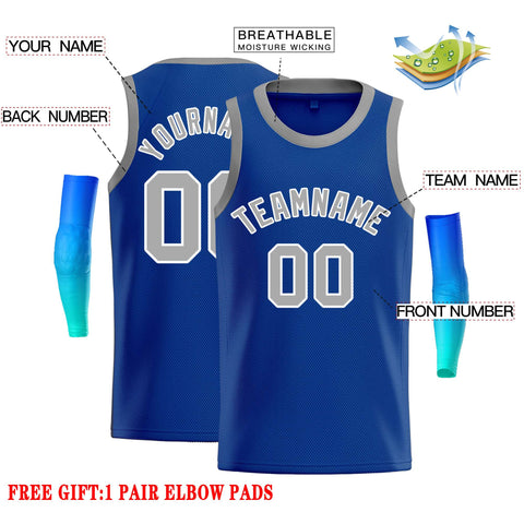 Custom Royal Gray-White Classic Tops Casual Basketball Jersey