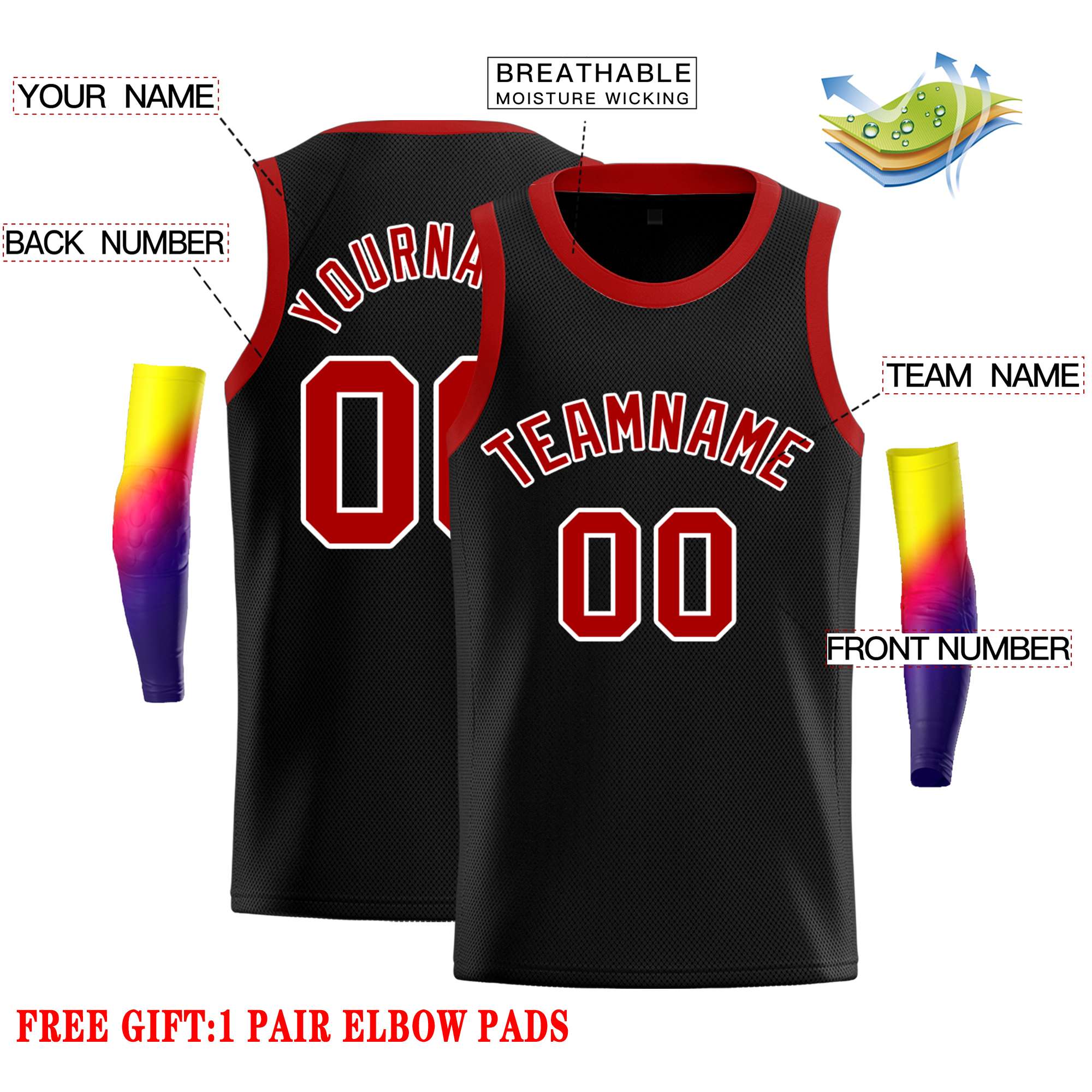 Custom Black Red-White Classic Tops Casual Basketball Jersey