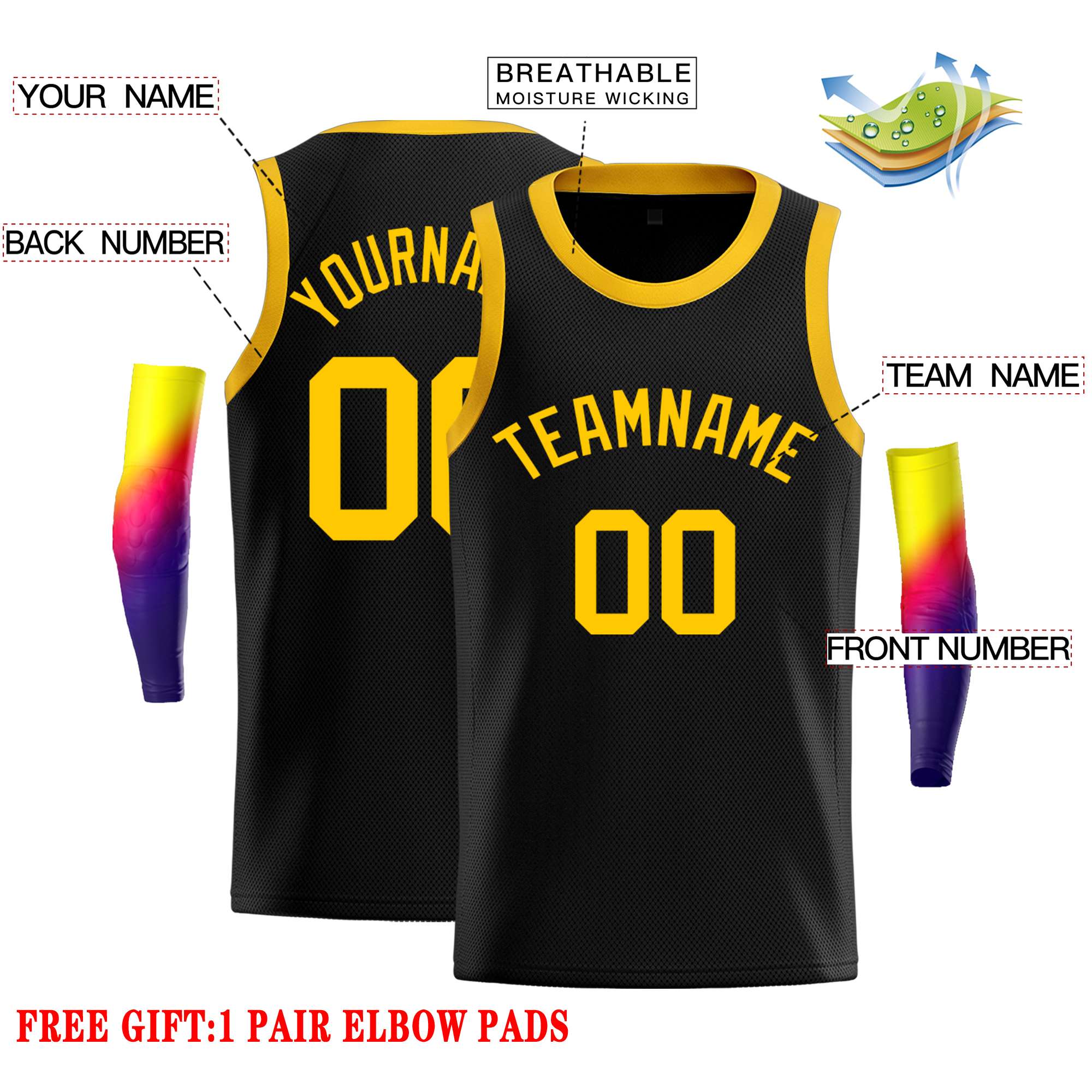 Custom Black Yellow Classic Tops Casual Basketball Jersey