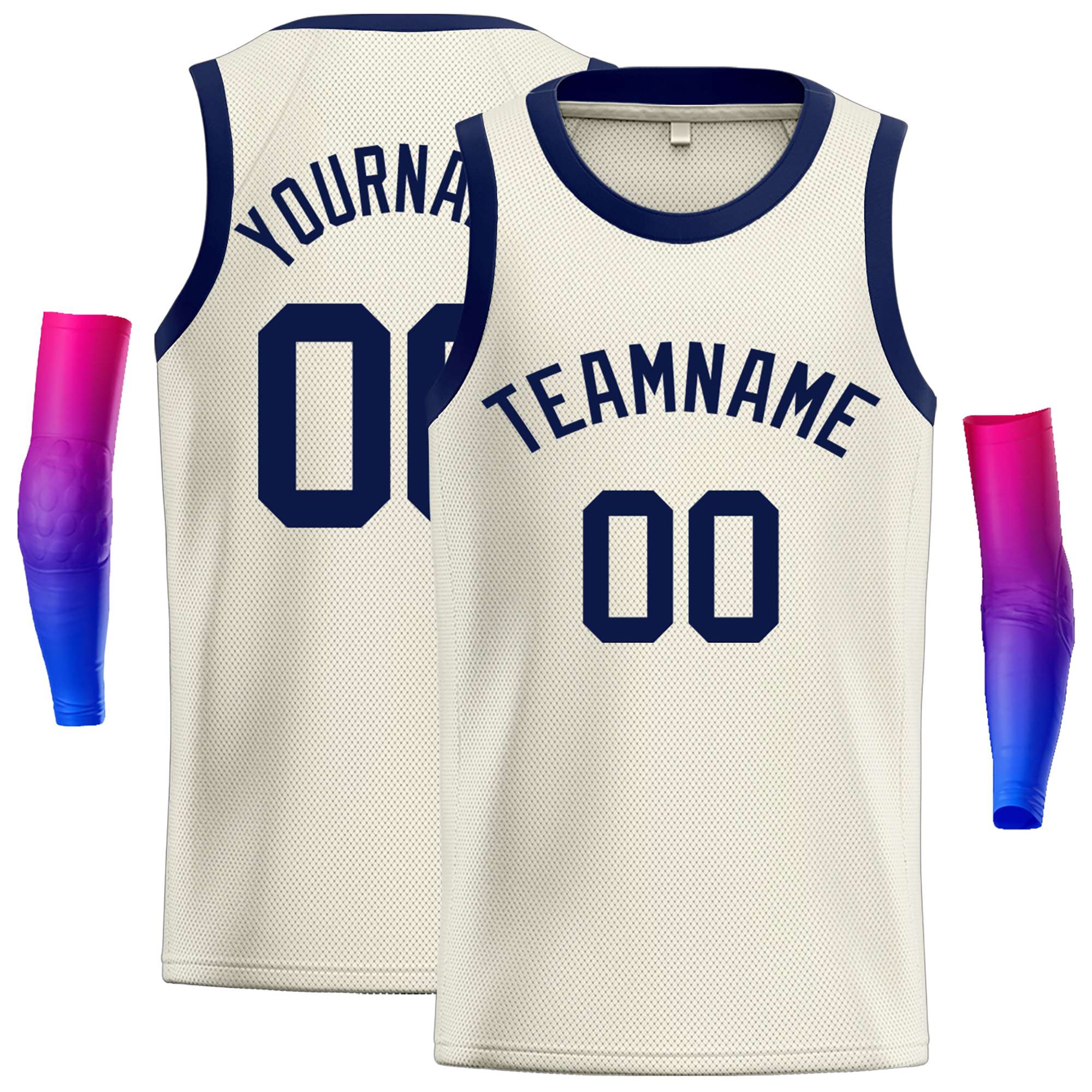 Maillot de basket-ball décontracté, haut classique bleu marine crème personnalisé