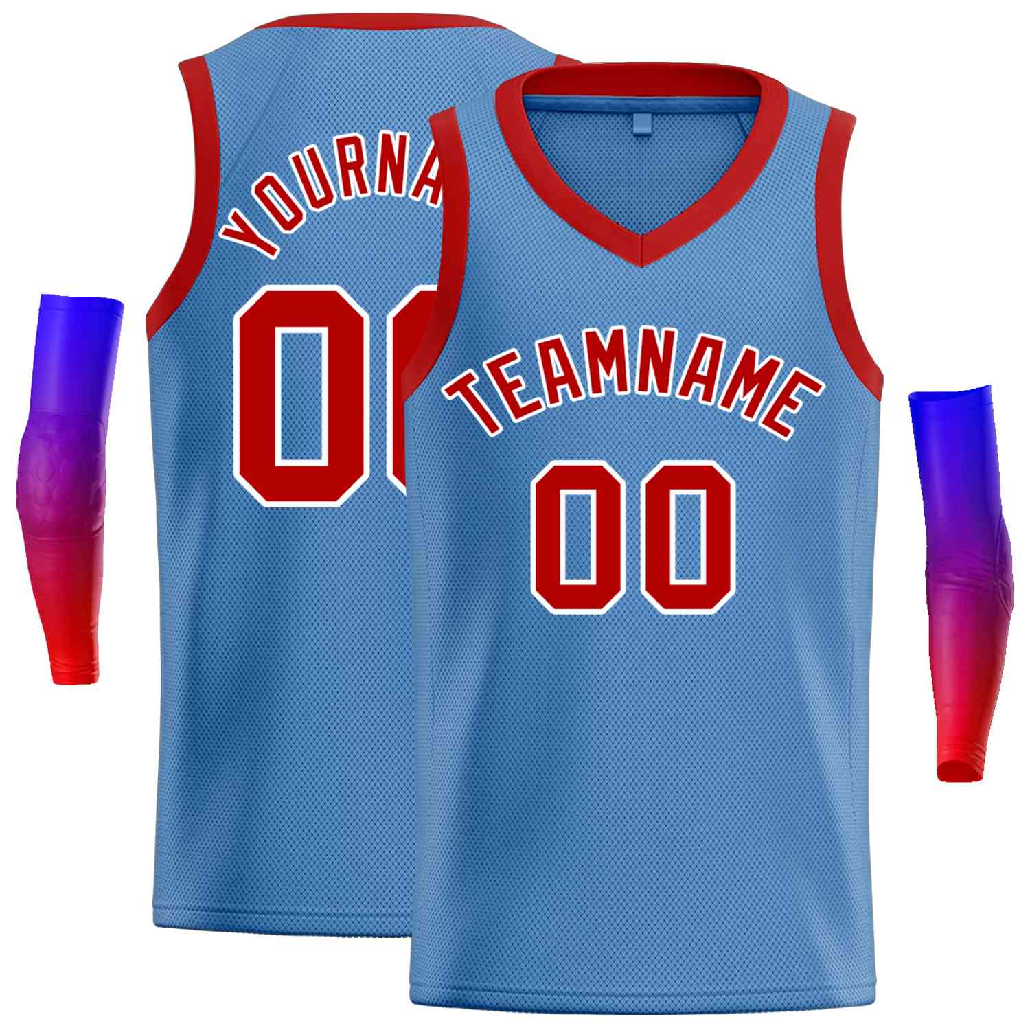 Custom Light Blue Red-White Classic Tops Men Casual Basketball Jersey