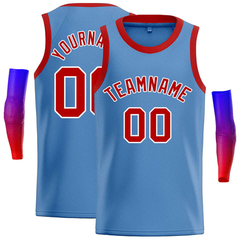 Custom Light Blue Red-White Classic Tops Casual Basketball Jersey