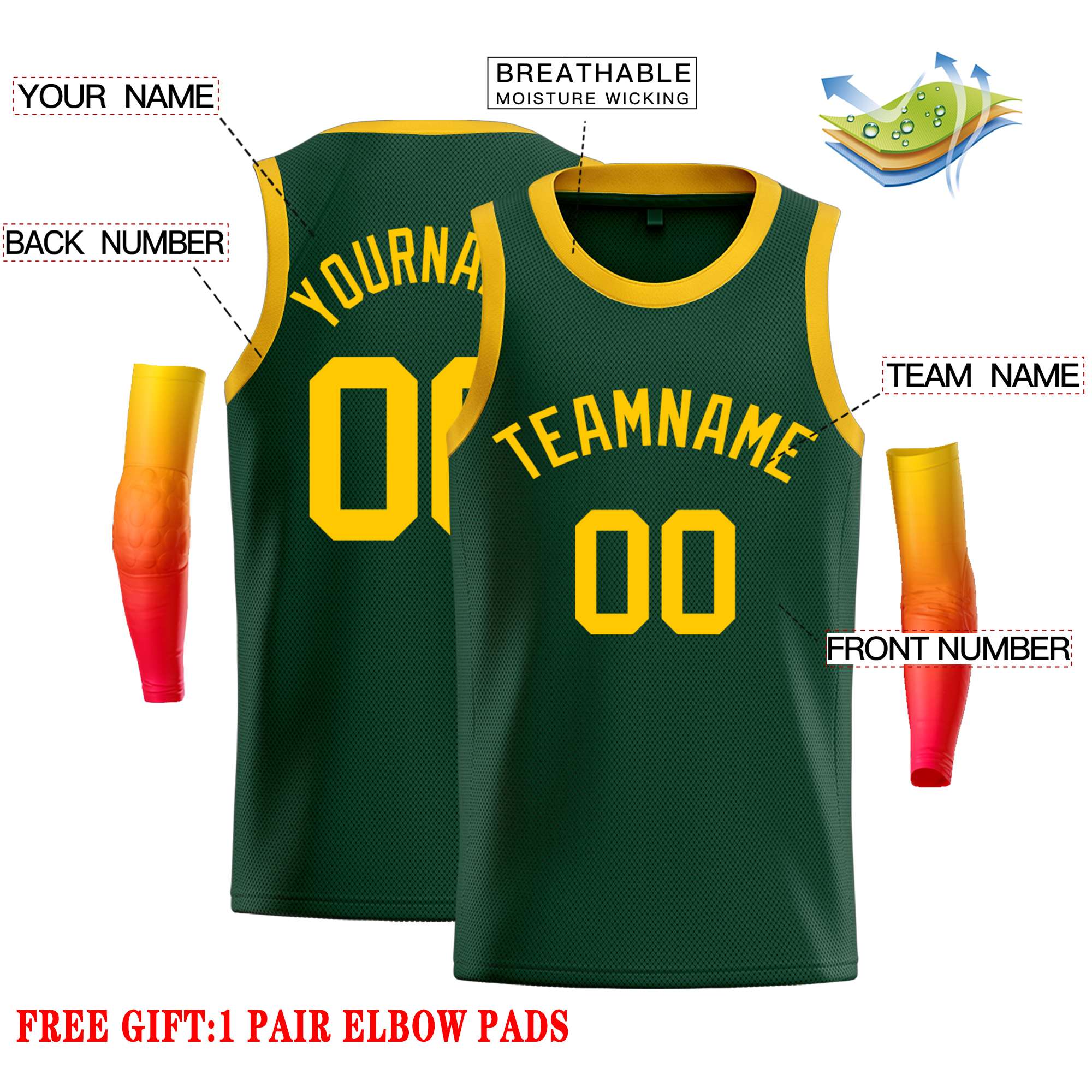 Custom Green Yellow Classic Tops Casual Basketball Jersey