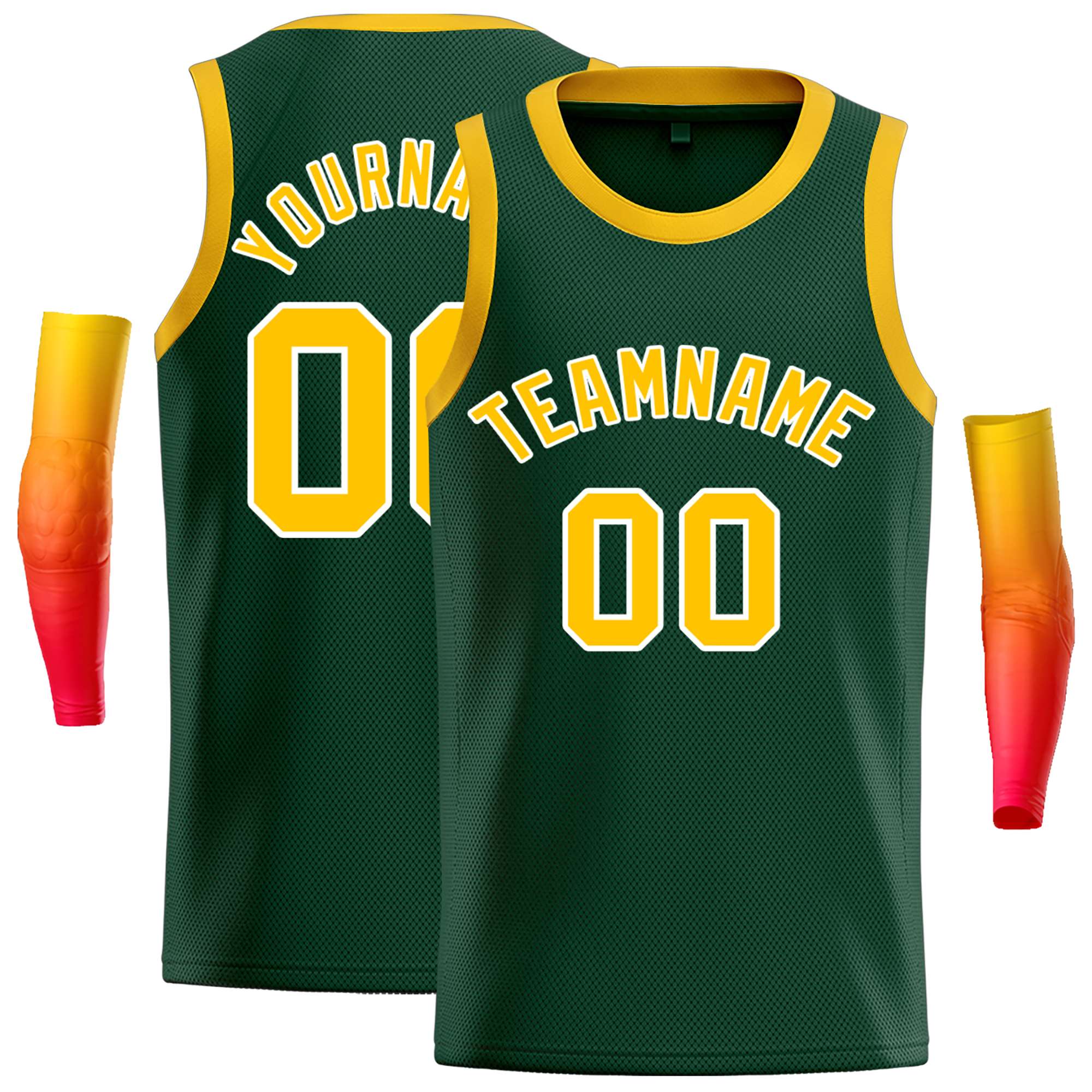 Maillot de basket-ball décontracté, haut classique personnalisé vert jaune-blanc