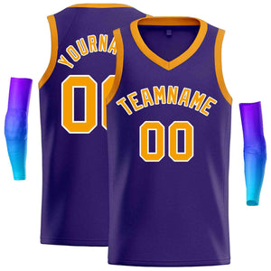 Maillot de basket-ball décontracté pour hommes, haut classique personnalisé violet jaune-blanc