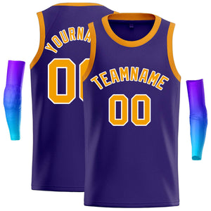 Custom Purple Yellow-White Classic Tops Casual Basketball Jersey