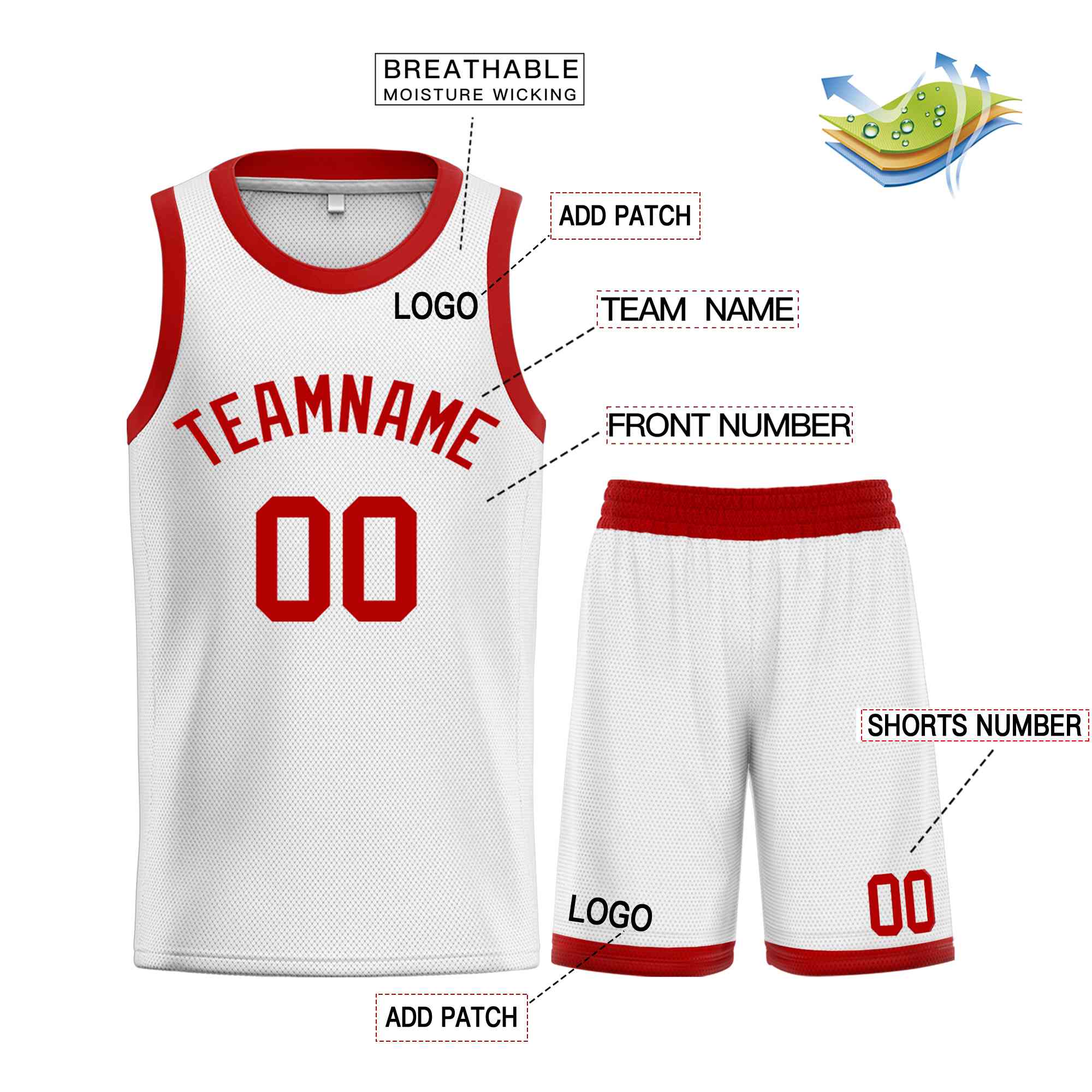 Custom White Red-Classic Sets Curved Basketball Jersey