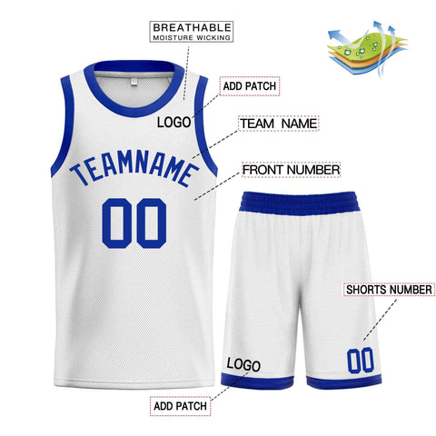 Custom White Royal-Classic Sets Curved Basketball Jersey
