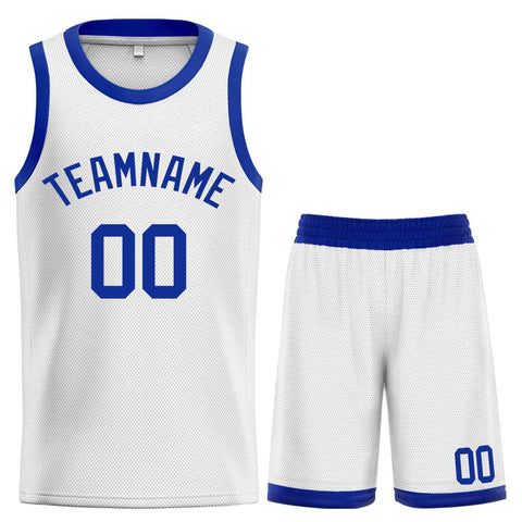 Custom White Royal-Classic Sets Curved Basketball Jersey