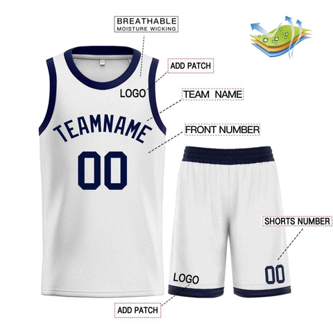 Custom White Navy-Classic Sets Curved Basketball Jersey