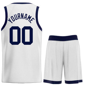 Maillot de basket-ball incurvé personnalisé blanc Navy-Classic