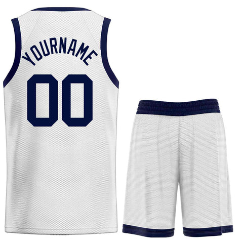Custom White Navy-Classic Sets Curved Basketball Jersey