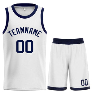 Maillot de basket-ball incurvé personnalisé blanc Navy-Classic