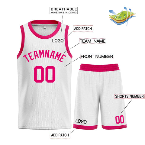 Custom White Pink-Classic Sets Curved Basketball Jersey