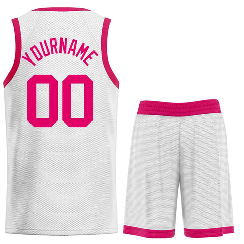 Custom White Pink-Classic Sets Curved Basketball Jersey