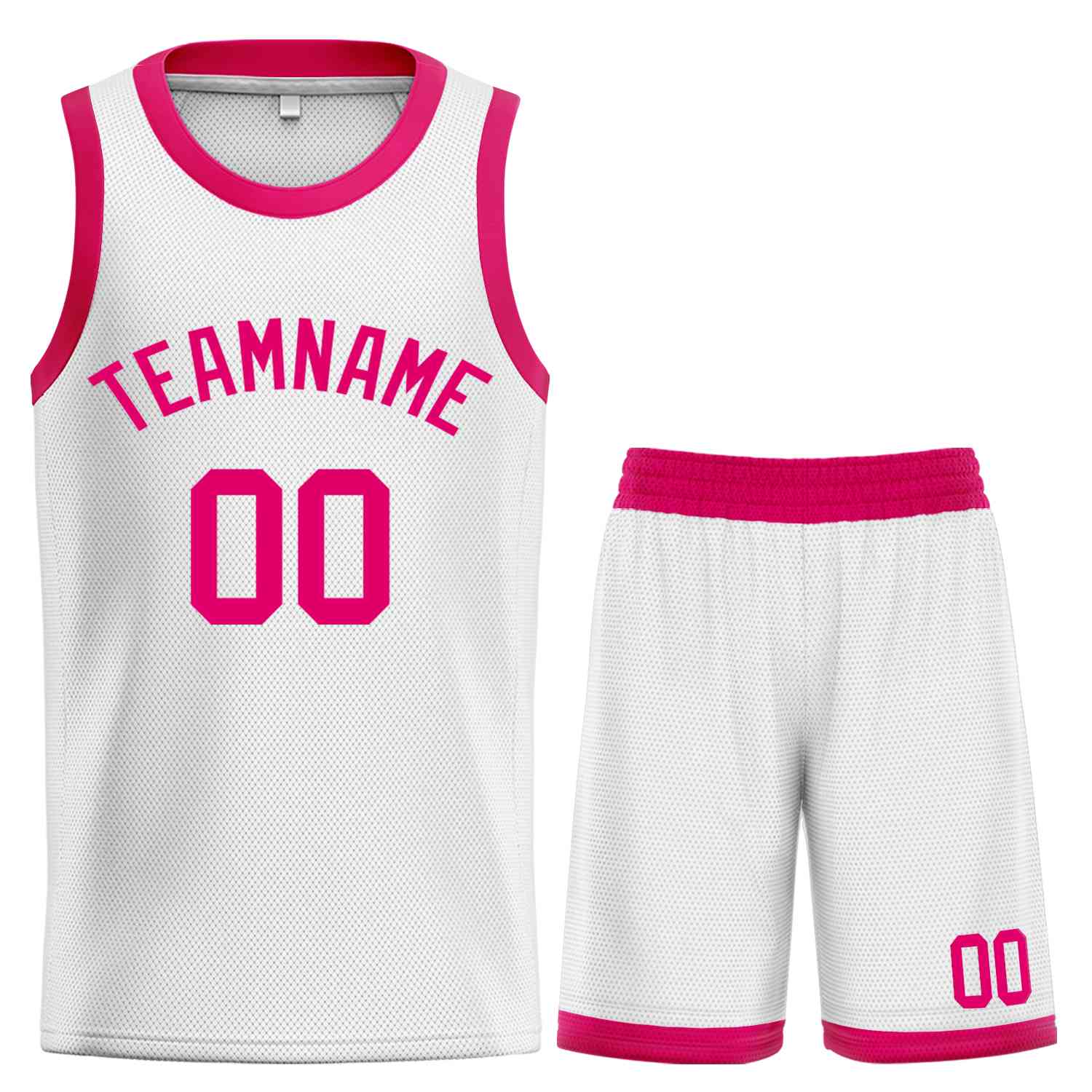 Custom White Pink-Classic Sets Curved Basketball Jersey