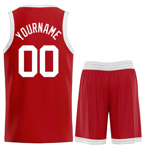 Custom Red White-Classic Sets Curved Basketball Jersey