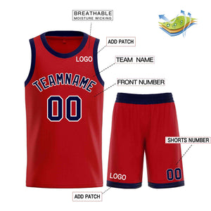 Custom Red Navy-White Classic Sets Curved Basketball Jersey