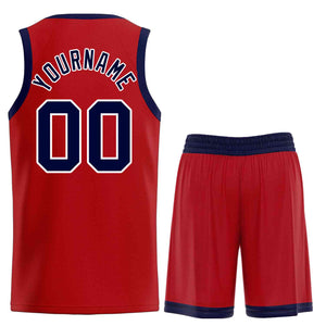 Custom Red Navy-White Classic Sets Curved Basketball Jersey