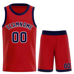 Maillot de basket-ball incurvé personnalisé, ensembles classiques rouge marine-blanc