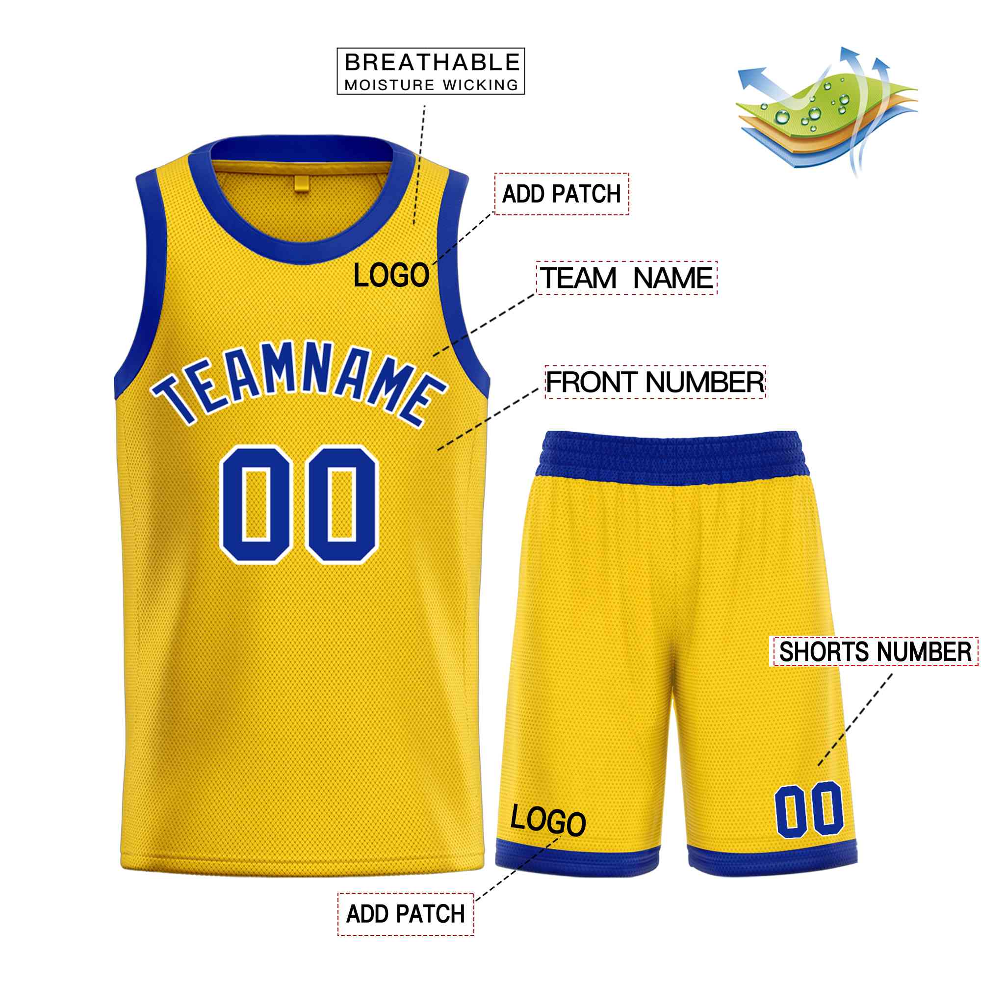 Maillot de basket-ball personnalisé jaune Royal Bull Classic