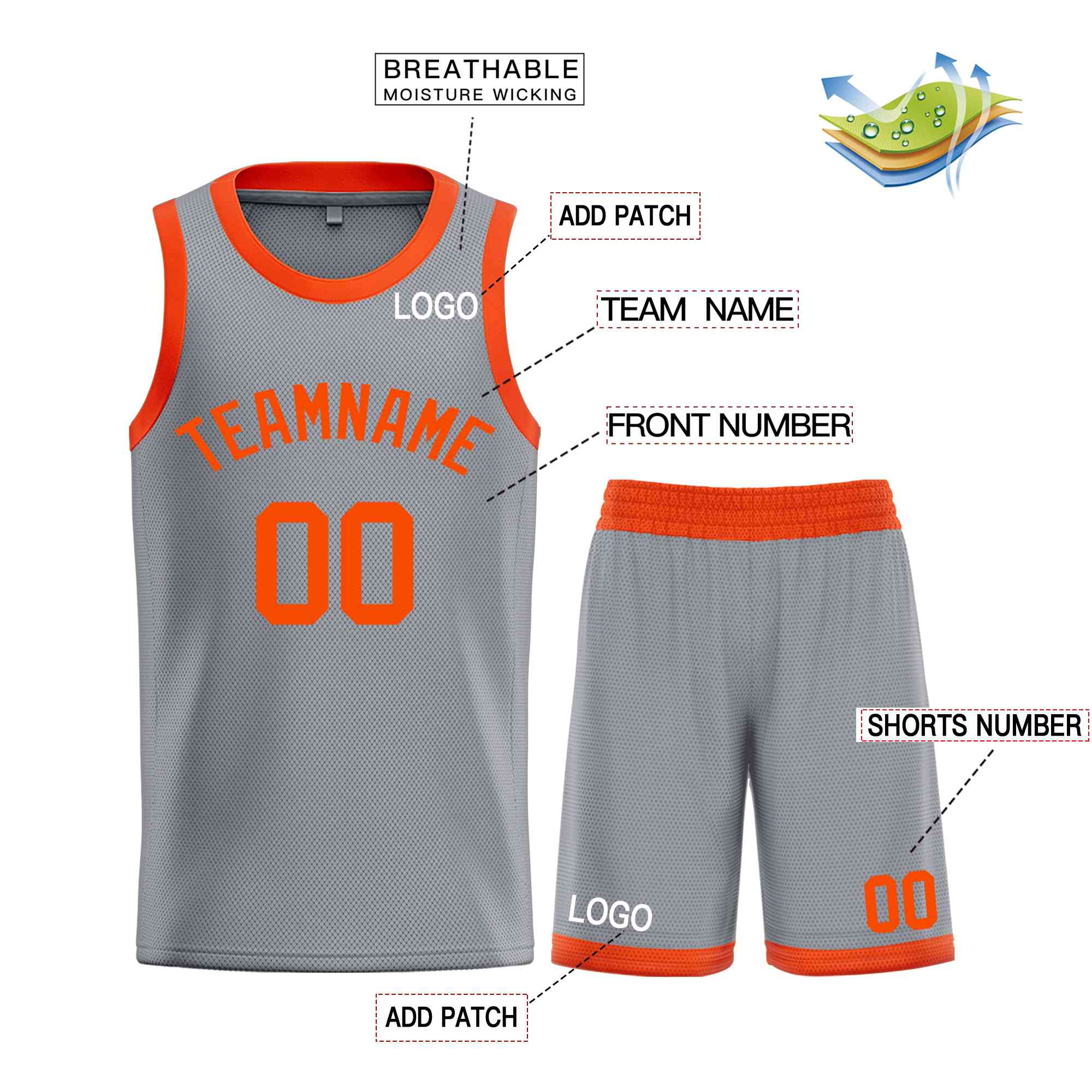 Maillot de basket-ball Bull personnalisé, gris foncé, Orange, ensembles classiques