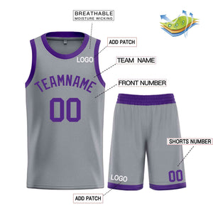 Maillot de basket-ball Bull personnalisé, gris foncé, violet, ensembles classiques