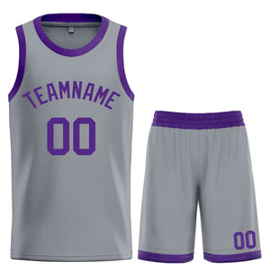 Custom Dark Gray Purple Classic Sets Bull Basketball Jersey