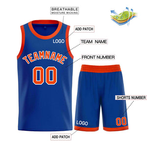 Custom Royal Orange-White Classic Sets Curved Basketball Jersey