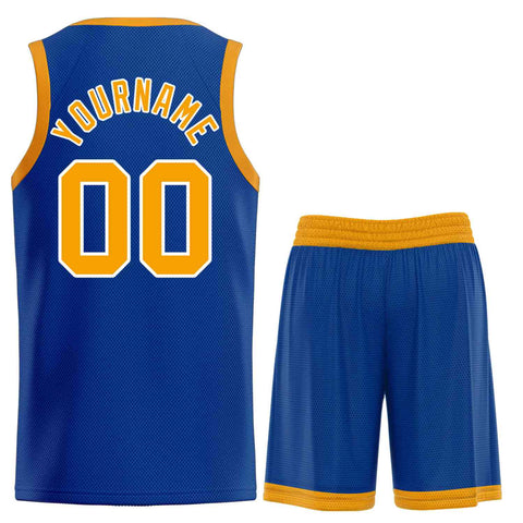 Custom Royal Yellow-White Classic Sets Curved Basketball Jersey