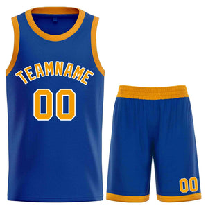 Custom Royal Yellow-White Classic Sets Curved Basketball Jersey