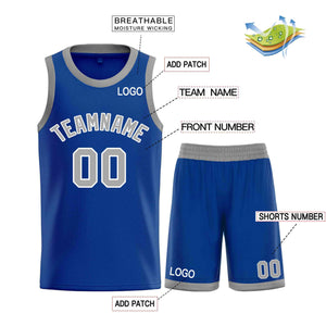 Custom Royal Gray-White Classic Sets Curved Basketball Jersey