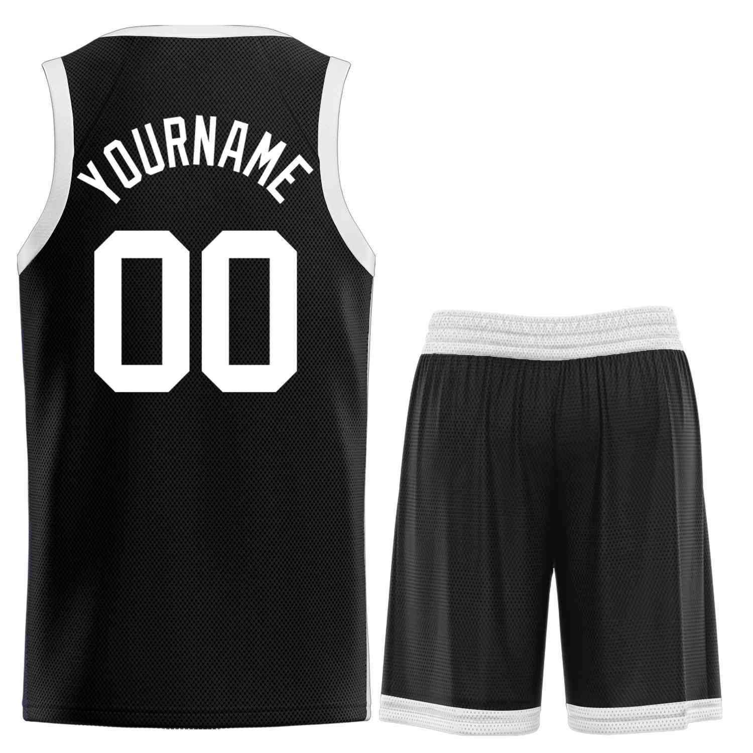 Maillot de basket-ball incurvé personnalisé noir blanc-classique