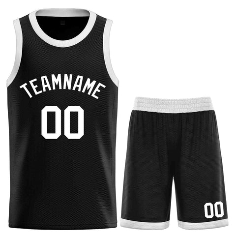 Custom Black White-Classic Sets Curved Basketball Jersey