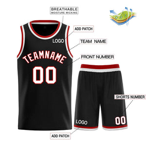 Custom Black White-Red Classic Sets Curved Basketball Jersey