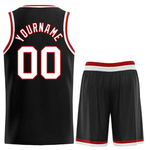 Maillot de basket-ball incurvé personnalisé noir blanc-rouge, ensembles classiques