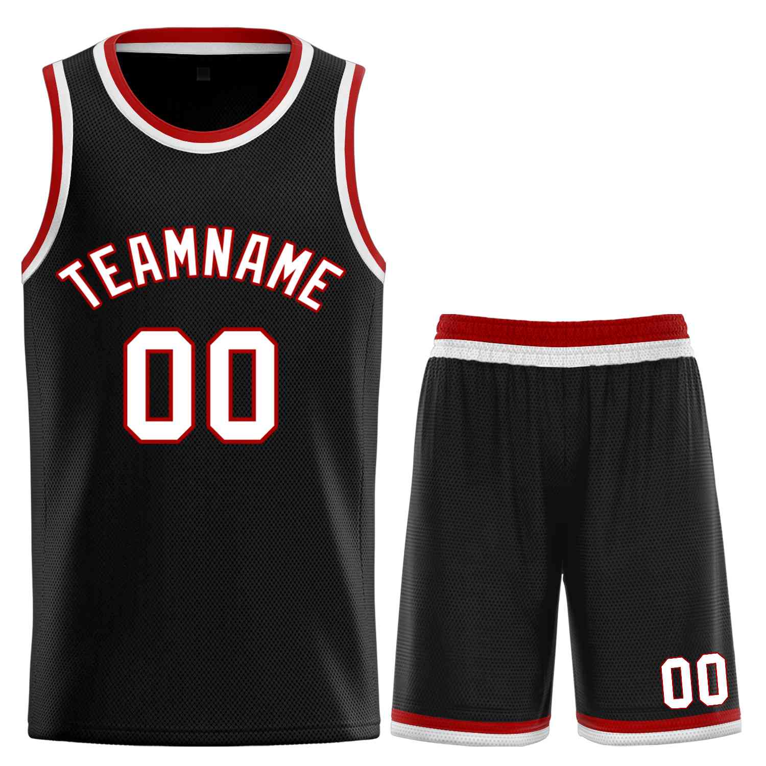 Maillot de basket-ball incurvé personnalisé noir blanc-rouge, ensembles classiques