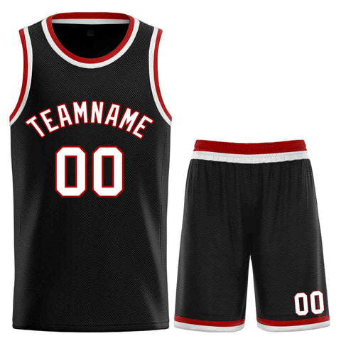 Custom Black White-Red Classic Sets Curved Basketball Jersey
