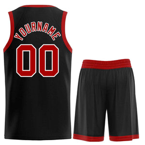 Maillot de basket-ball incurvé personnalisé noir rouge-blanc, ensembles classiques