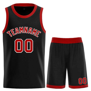 Maillot de basket-ball incurvé personnalisé noir rouge-blanc, ensembles classiques