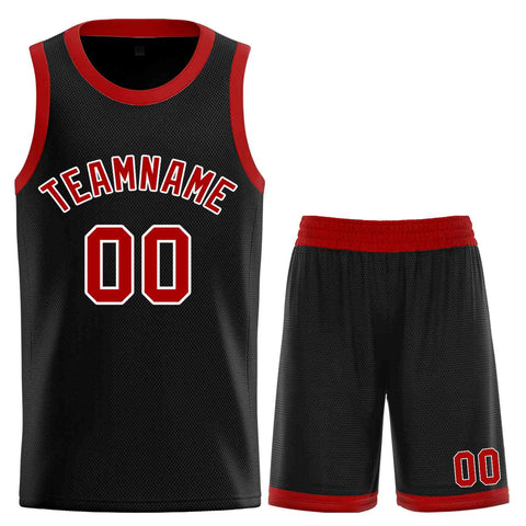 Custom Black Red-White Classic Sets Curved Basketball Jersey