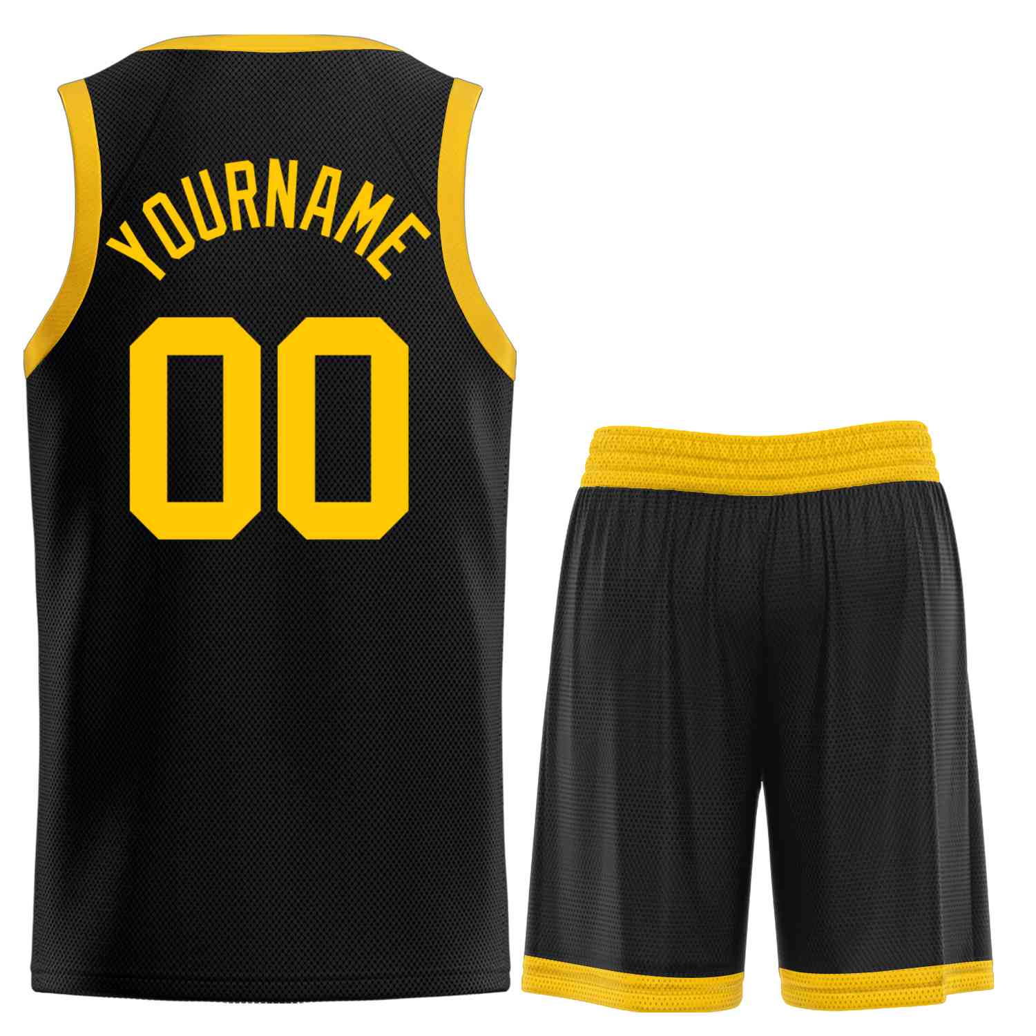 Maillot de basket-ball incurvé personnalisé noir jaune-classique