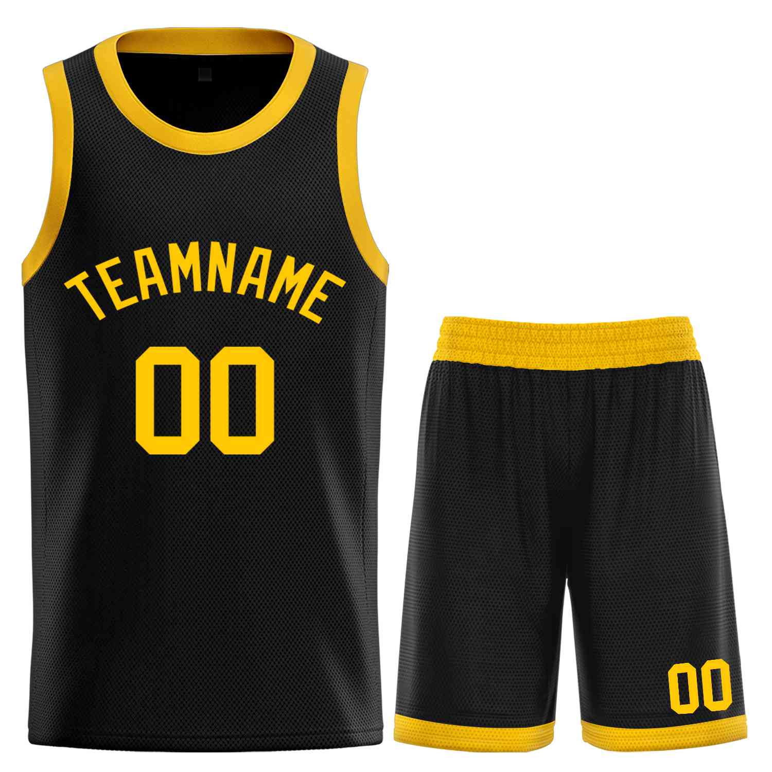 Maillot de basket-ball incurvé personnalisé noir jaune-classique