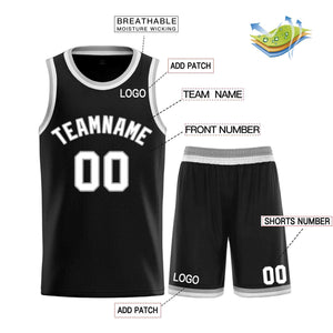 Maillot de basket-ball incurvé personnalisé noir blanc-gris, ensembles classiques