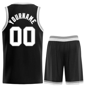 Maillot de basket-ball incurvé personnalisé noir blanc-gris, ensembles classiques