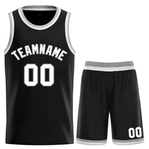 Maillot de basket-ball incurvé personnalisé noir blanc-gris, ensembles classiques