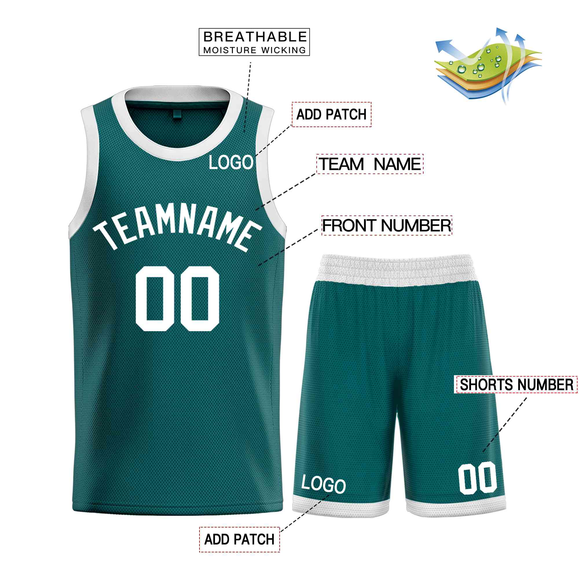 Maillot de basket-ball incurvé Aqua WhiteBull Classic personnalisé